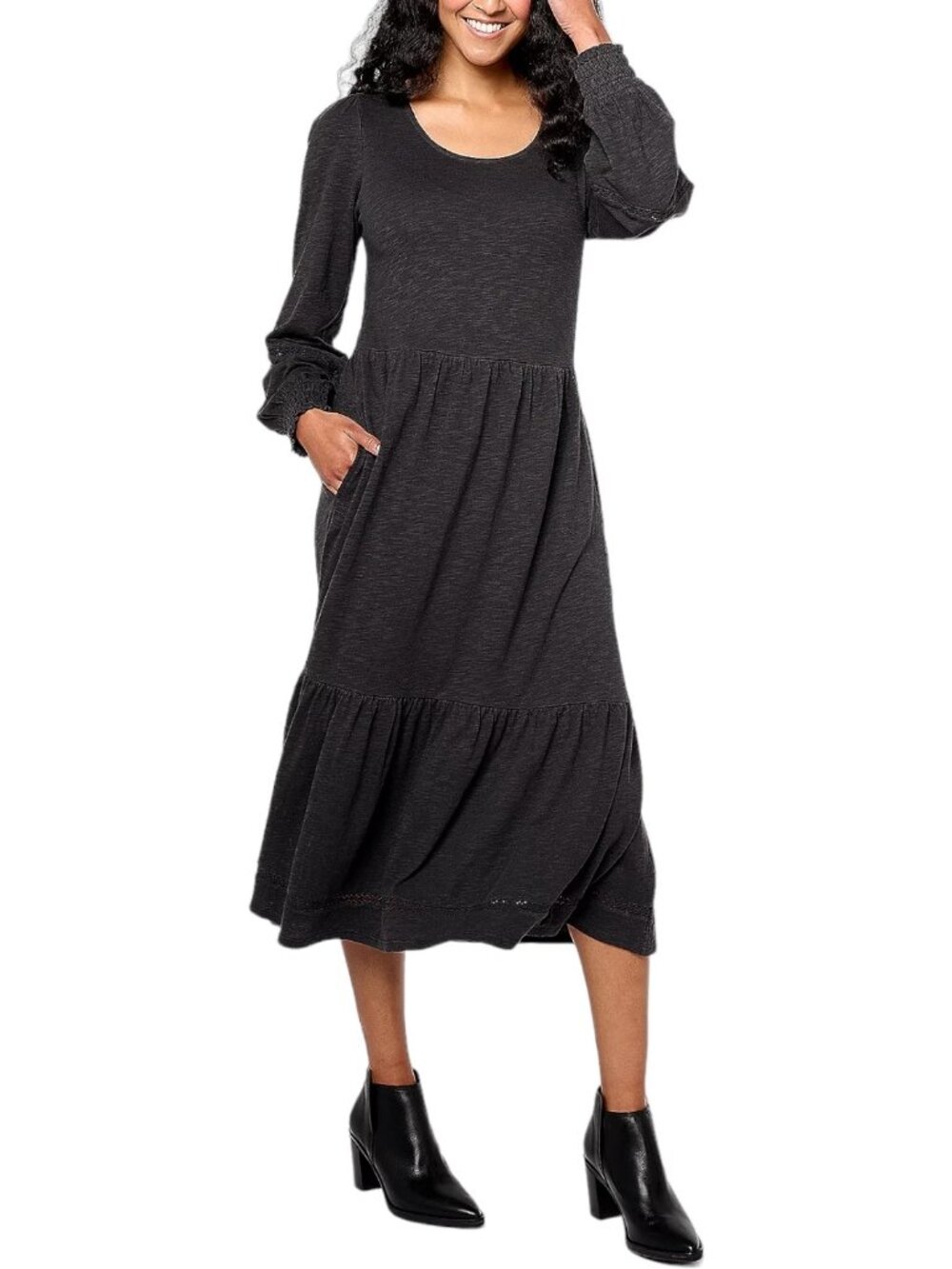 Denim & Co Midi Boot Dress XL Canyon Retreat Easy Regular Washed Black Chic NEW
